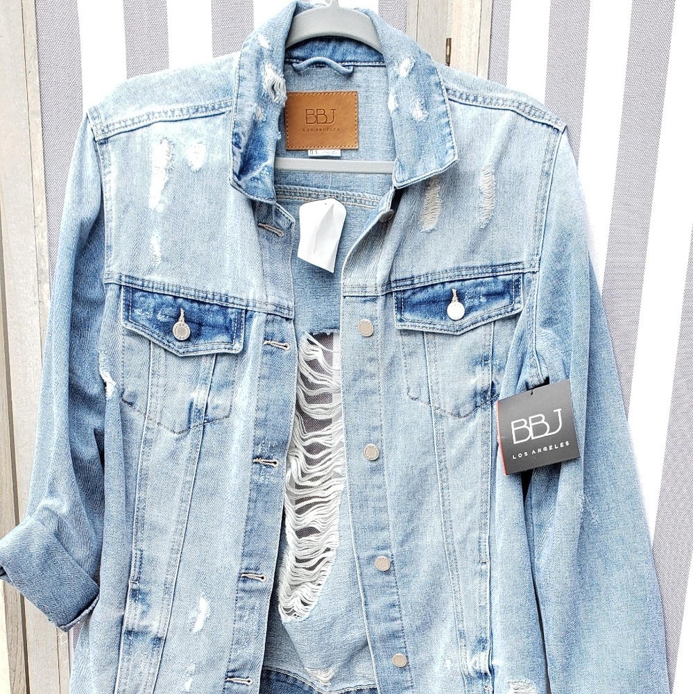 BBJ Los Angeles bleach wash ripped denim jacket